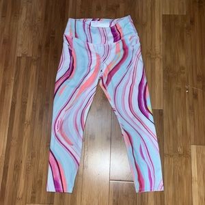 Avia M (7/8) leggings colors:pink, teal, orange, and white